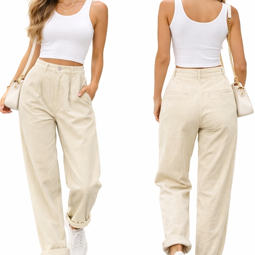 Elegant Apricot  Wide Leg Corduroy Pants